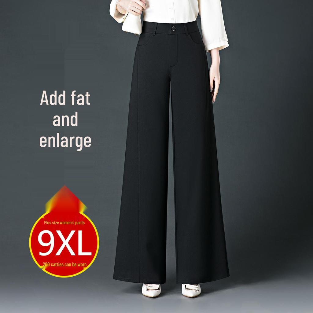 Women's High-Waisted Wide-Leg Pants - Plus Size, Floor-Length, Casual Professional Spring/Summer/Autumn Style.