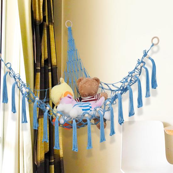 

Сетка для мягких игрушек, полезный декор с кисточками, треугольная подвесная сетка для мягких игрушек, деревянная бусина, чучела, гамак, игрушка-органайзер, гамак