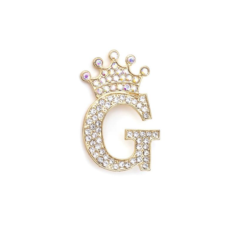 

1 шт. Брошь-инициал, булавка для воротника, броши, модные стразы, для женщин и мужчин, от A до Z, украшенные золотой короной G золотой