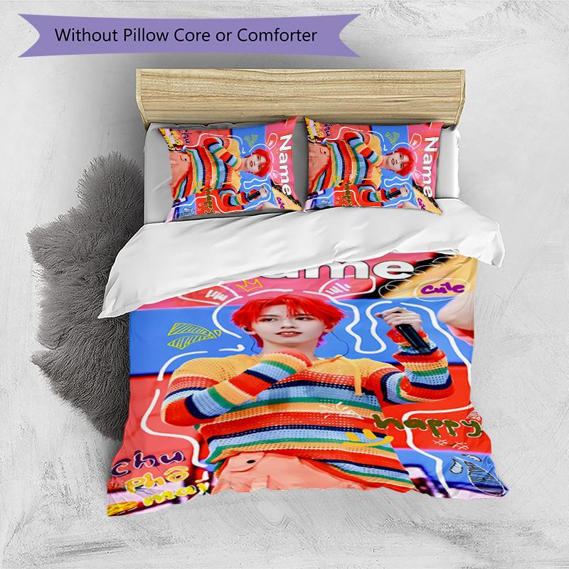 3pcs Custom Name TOP lands boy group Zhu Zhixin Bedding Set Duvet Cover Closure Includes 1 Duvet Cover & 2 Pillowcases for All Seasons Bedroom Decor