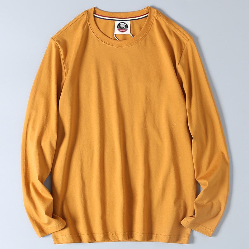Export Factory Leftover Stock Pure Color Cotton Basic Style Washed Brushed Minimalist Casual Long Sleeves round Neck Base T-shirt Men