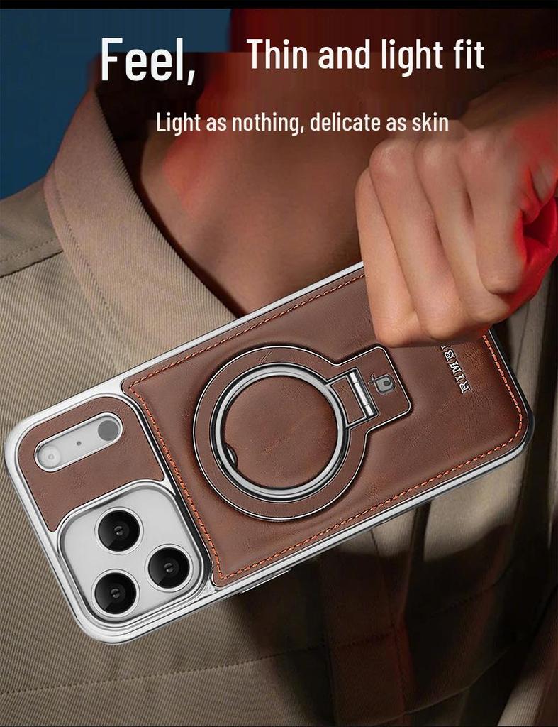Magnetic Suction Leather Case for iPhone 17 Pro Max, 17 Air; Full Coverage, Drop-Proof Bracket.