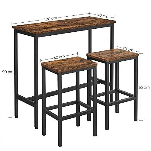Esstischset, Bartisch und Hocker, Frühstücksbar-Tisch mit Barhocker-Set 2-teilig, Industriestahl