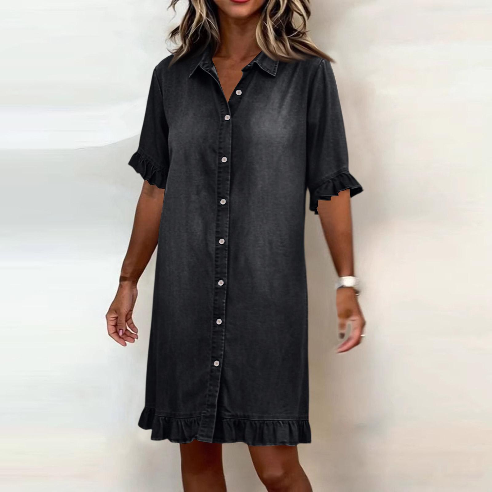 

Women s Casual Fashion Wood-Trimmed Blouse Dress L чёрный