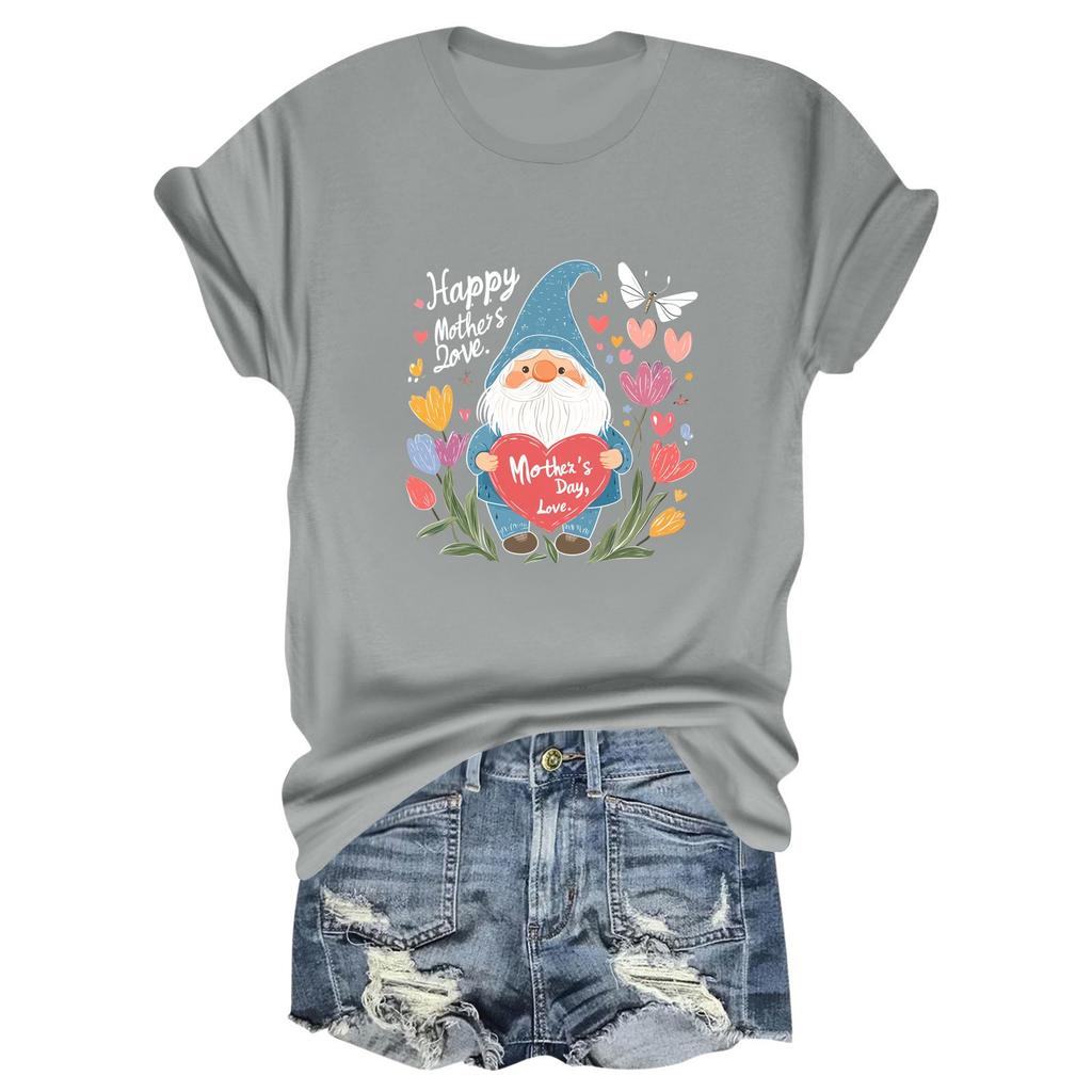 HAPPY MOTHER'S DAY LOVE Women's Casual Mother's Day Print Loose T-shirt Round Neck Pullover Short Sleeve Top
