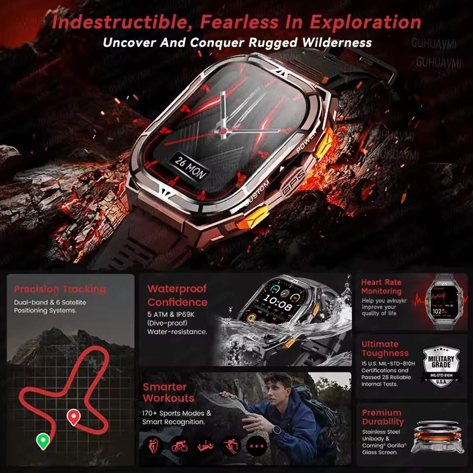 TREX3 Built-in GPS Smart Watch 10ATM Waterproof Compass 530mAh Battery Bluetooth Call 70+sports Modes Men Watches 1.96-inch AMOLED HD Smartwatch