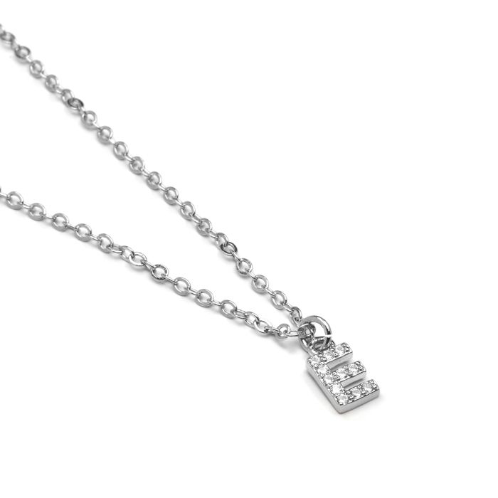 Collier Luxenter Avec Zirconium Brillant Argenté - Alphabet E