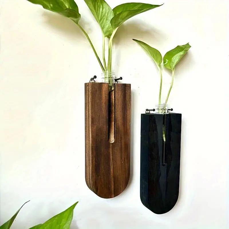 Wooden Hanging Planters Bohemia Wall Plant Propagation Terrarium Flower Tube Vase with Wood Stand, Indoor Propagator for Plants