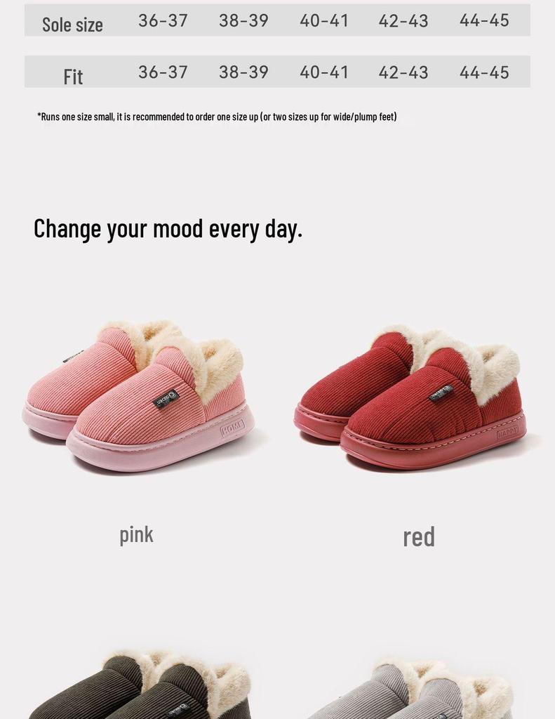 Duchen Thick-Soled Winter Cartoon Plush Slippers - Comfortable, Warm Heel-Covering Cotton Shoes for Men and Women
