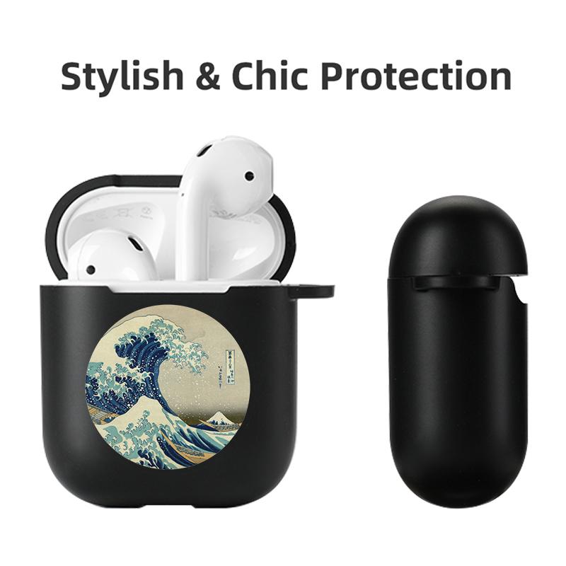 Soft Black Silicone Case for Apple Airpods Pro 3 2 1 The Great Wave of Kanagawa Bluetoooth Wireless Earphone Cases Airpod Cover