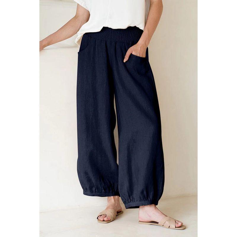 

Solid Color Elastic Waisted Loose Pants Pure Color Elastic Waist Loose Pants Female