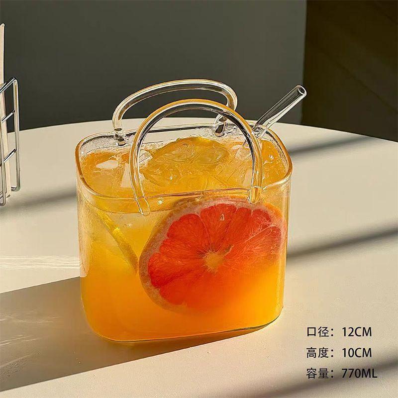 

770ML Glass Handbag Internet Celebrity Summer Teacup Transparent Creative Funny High Value Slightly Drunk Juice Cocktail Cup 770ML