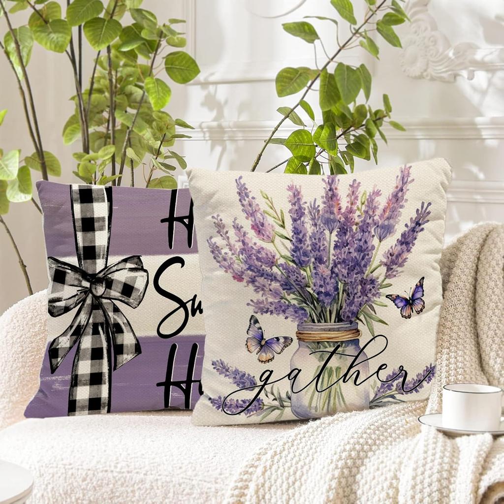 Spring Home Sweet Home Throw Pillow Covers 18 X 18 Inch Bless This Home Purple Lavender Floral Butterfly Mason Jar Pillow Case Farmhouse Seasonal
