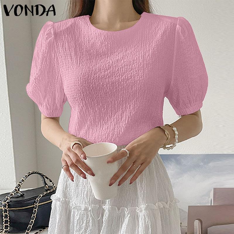 

VONDA Женский летний однотонный свободный топ с круглым вырезом и короткими рукавами