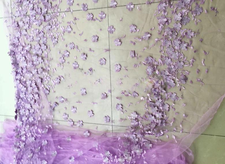50x125cm Bleu Clair Rose Broderie Dentelle 3D Fleur Tissu Tissu pour Robe Vêtement Fond pour Mariage Senior Tournage en Direct