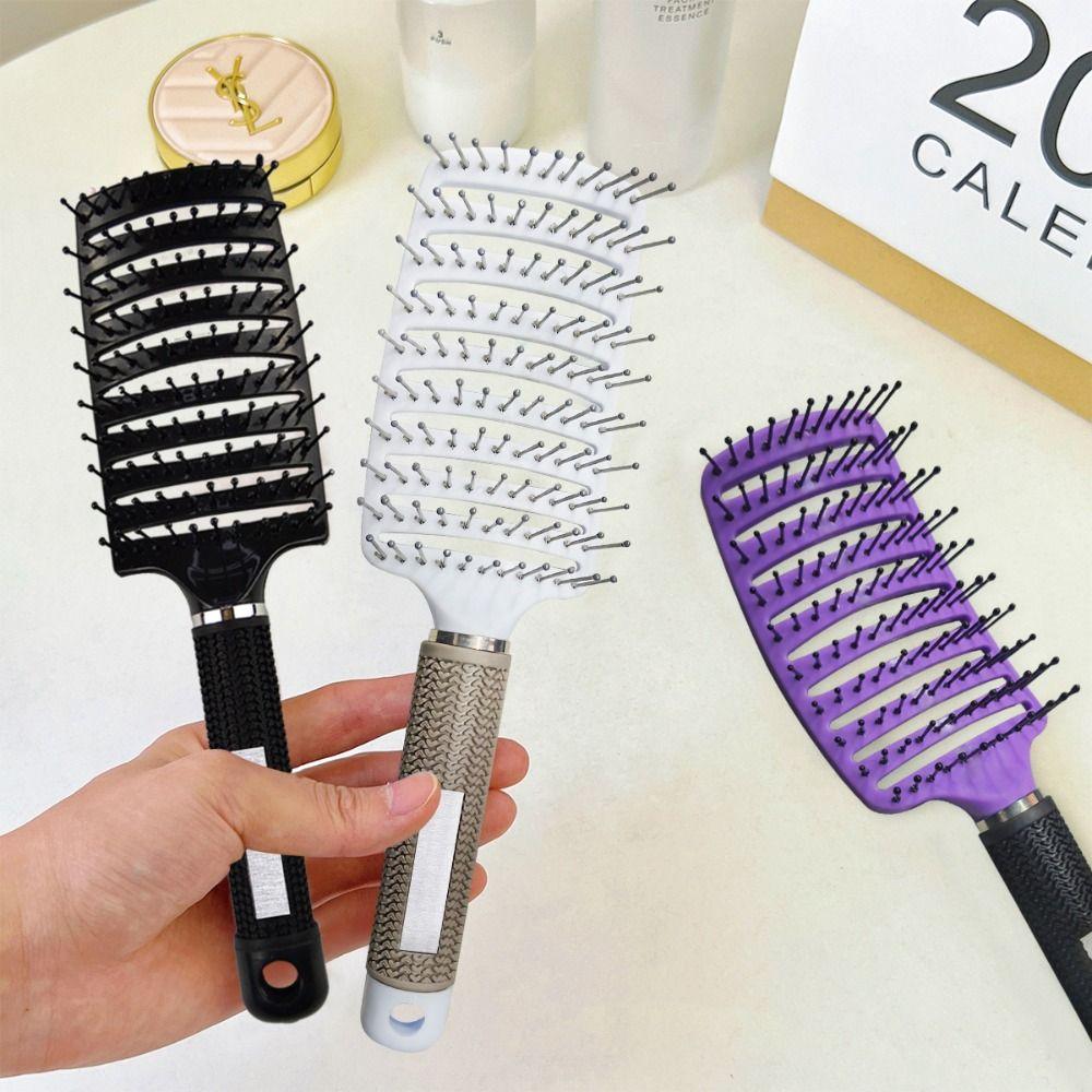 Plastic Scalp Hair Brush Black White Red Purple Curved Massager Brush Anti-static Wide Tooth Hairdressing Styling Tools