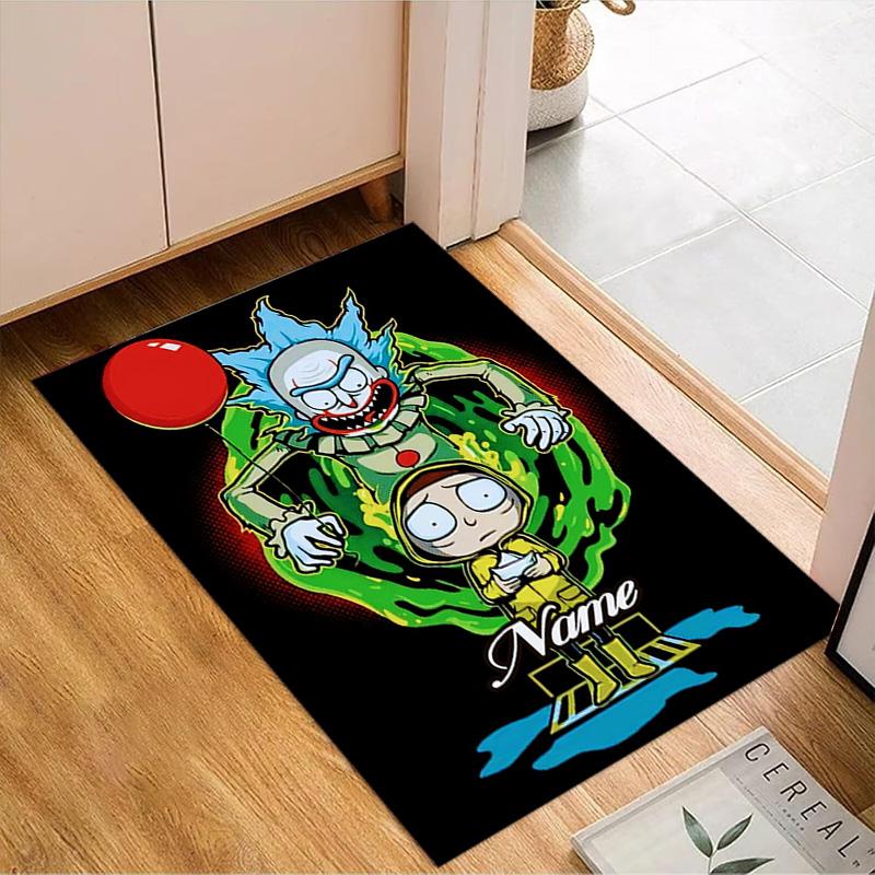 Custom Name Neon Rick Artwork Rug Game Carpet, Floor Mat for Bedroom Living Room Entryway Rug, Home Decor Idea Gift for Christmas birthday