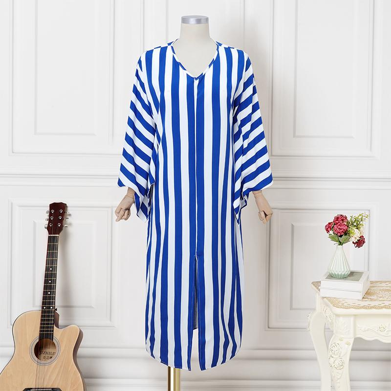 Oversized Women V Neck Batwing Sleeve Striped Print Casual Baggy Maxi Dress