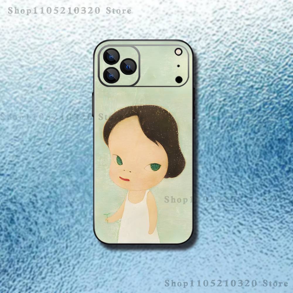 Süße Y-Yoshitomo N-Nara Handyhülle Für iPhone 17,16,15,14,13,12,Pro,Max,Plus,E,SE4,Air,Mini Schwarze Weiche Hülle