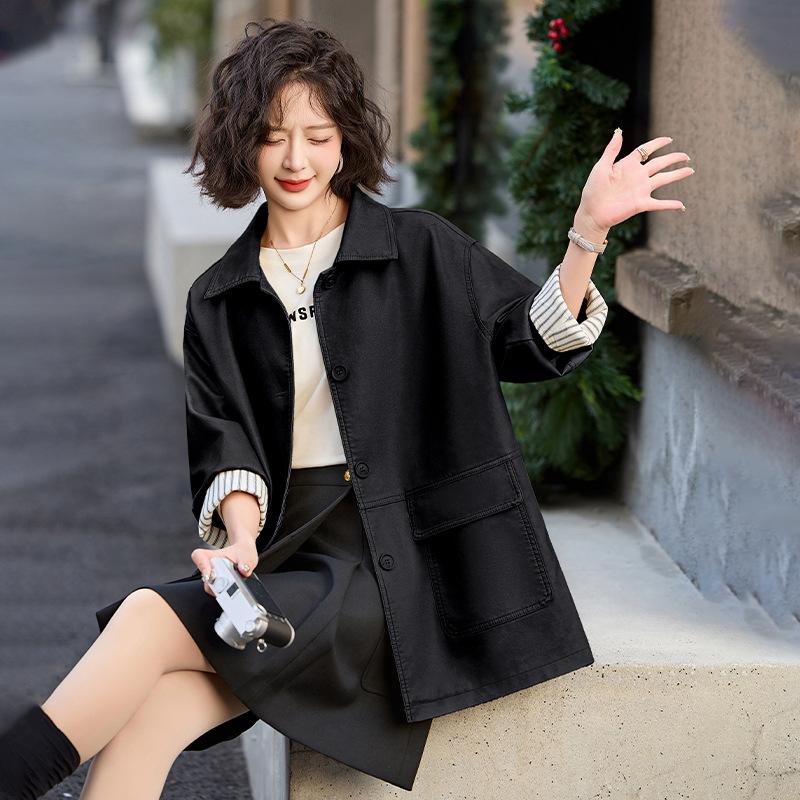 

Ретро черная кожаная куртка женская весенне-осенняя дизайнерская нишевая свободная и тонкая дизайнерская куртка мотоциклетная одежда тренд XL чёрный