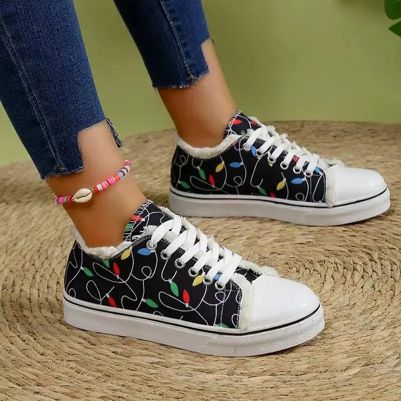 Fashion Women Designer Cartoon Graffiti Casual Shoes Woman Canvas Breathable Fashion Lace-Up Round Toe Sneakers Female Vulcanized Shoes