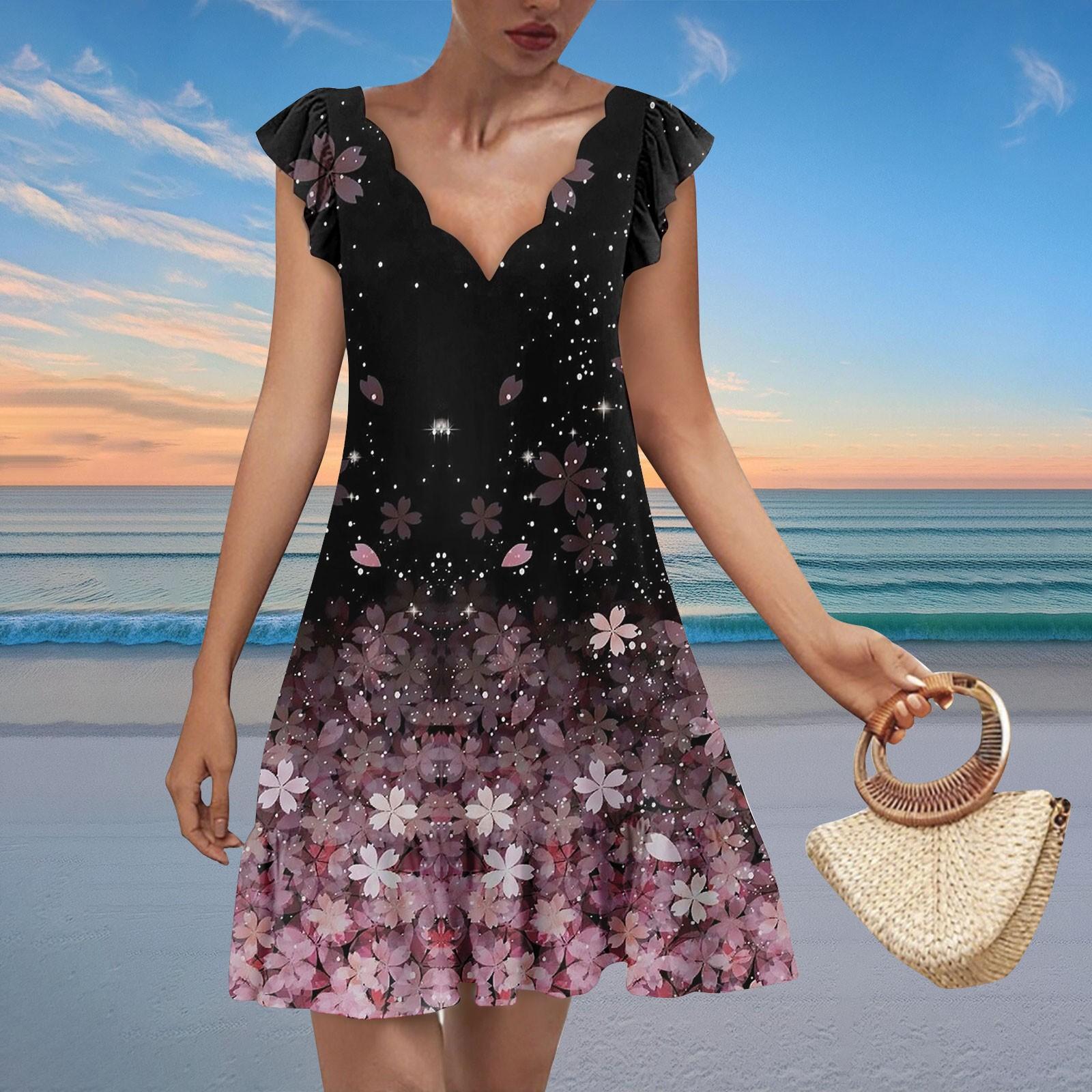 

Женское модное повседневное платье с V-образным вырезом, волнистым краем и принтом, с коротким рукавом XL чёрный