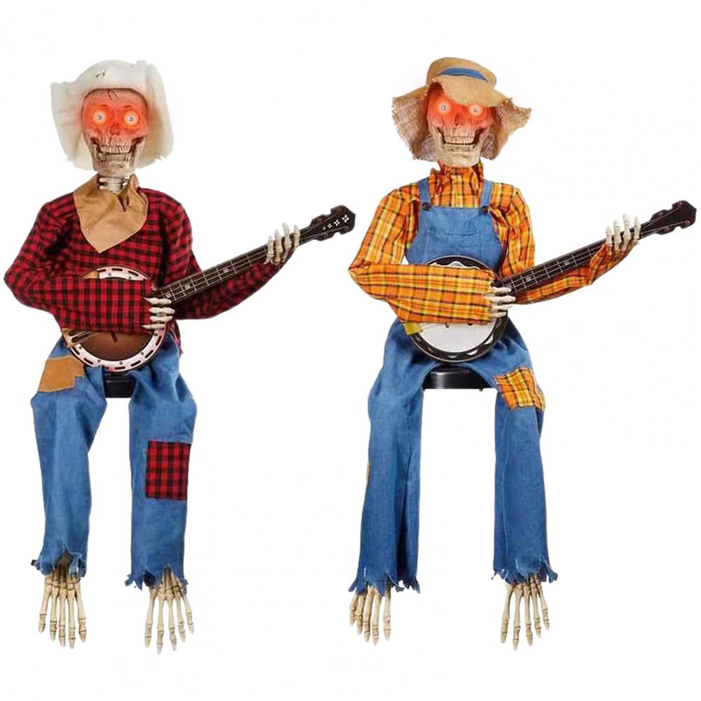 Skeleton Figurine with Adjustable Joints Skull Statue for Custom Poses Banjo Skeletons Spooky Halloween Country Haunted