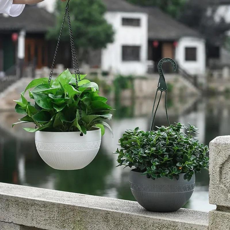 Chain Hanging Basket Lifting Flowerpot Plant Hanger Baskets Rattan Flower Plant Pot Planter Home Garden Balcony Decoration