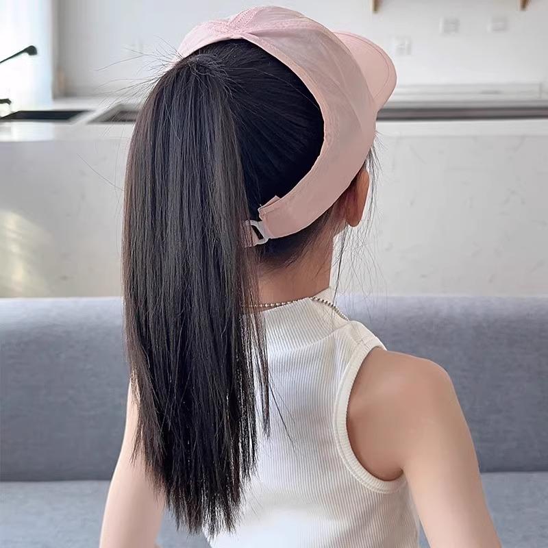 Children's Spring and Summer Peaked Cap Breathable and Quick-drying Empty Top Hat, Baby Girl Can Tie Ponytail Sun Protection Hat, Big Brim Sun Hat