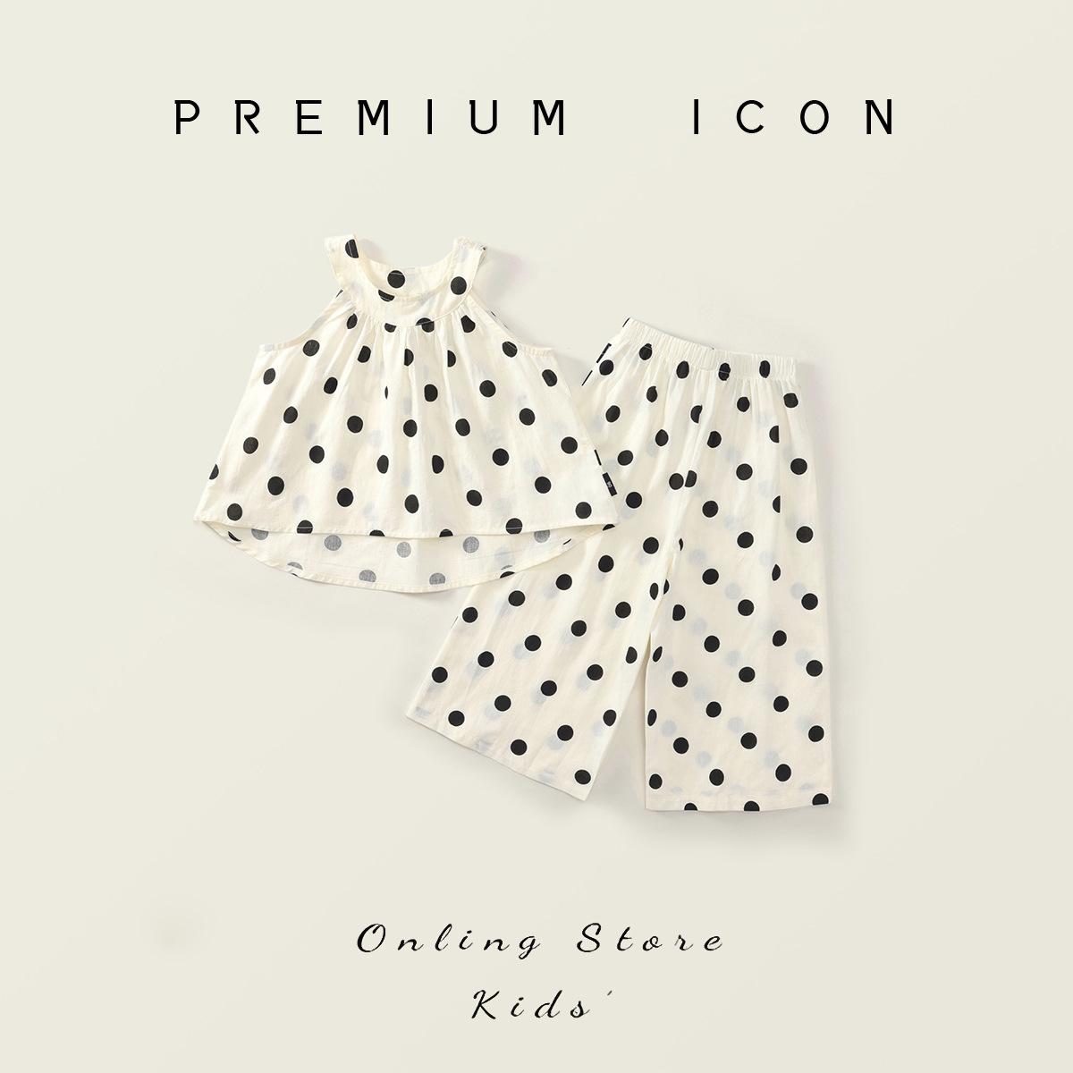 

Летний комплект для девочек из двух предметов без рукавов в горошек с брюками палаццо, 2025 140 cm