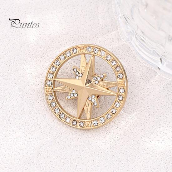 Men Women Brooch Vintage Rhinestone Star Compass Brooch, Alloy Oxidation Resistant Badge Lapel Pin, Jewelry Accessory for Clothing Decor