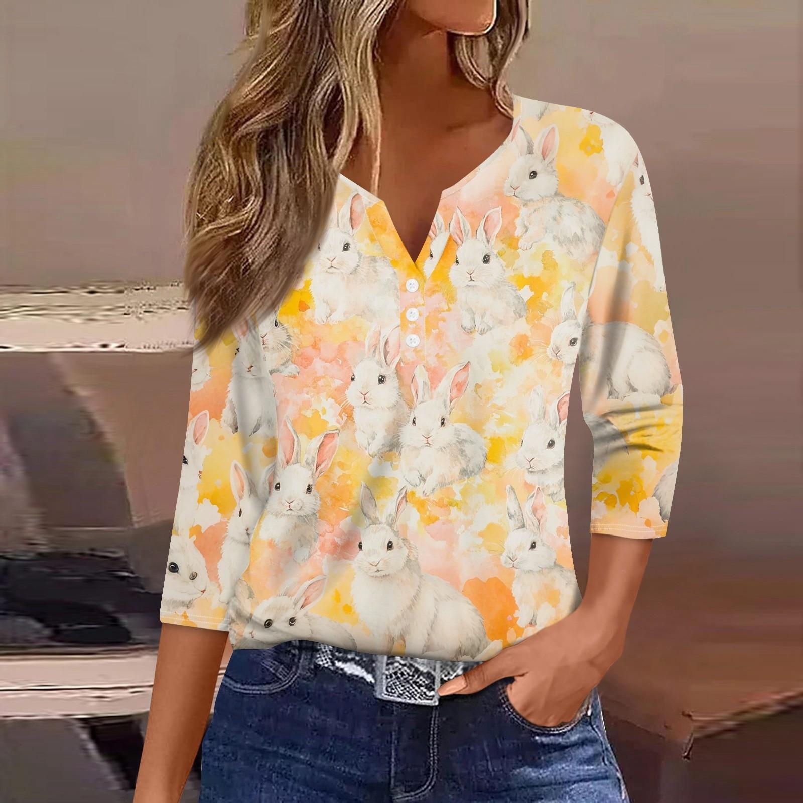 

Жіноча футболка з принтом на ґудзиках з рукавами 3/4, щоденна мода на вихідні, звичайний топ із V-подібним вирізом XXL помаранчевий