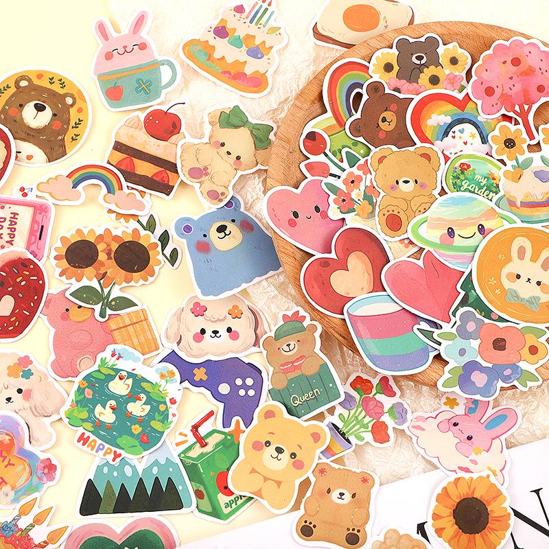 Korean Watercolor Bear Stickers: 108 Cute Cartoon Designs for Journals & Notebooks