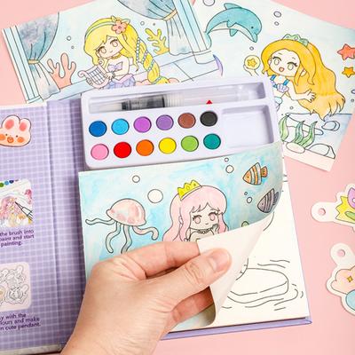 Önceden Basılmış Pigmentli Çocuk Suluboya Boyama Kitabı Dağınık Olmayan Kendin Yap Boyama Bloğu Seyahat ve Doğum Günü Hediyesi için Eğitici Sanatsal Aktivite