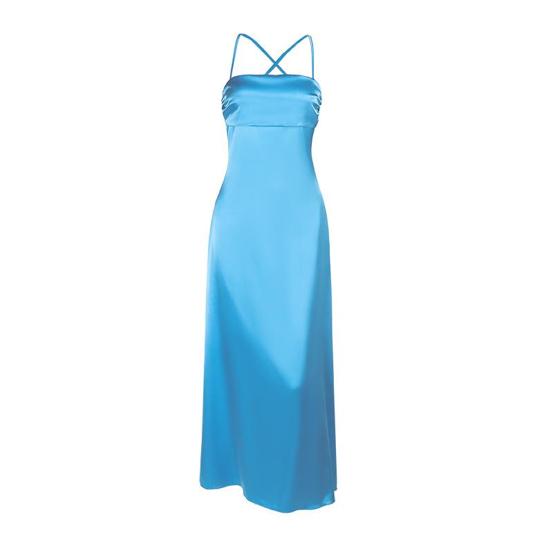 Frühlings Damenkleid Modestil Sexy Slim-fit Satin Plissiertes Rückenfreies Kleid