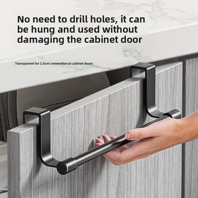 No Drill Hanging Towel Rack for Kitchen - Over Cabinet Door Storage Organizer for Dishcloth Gloves Sponge Holder