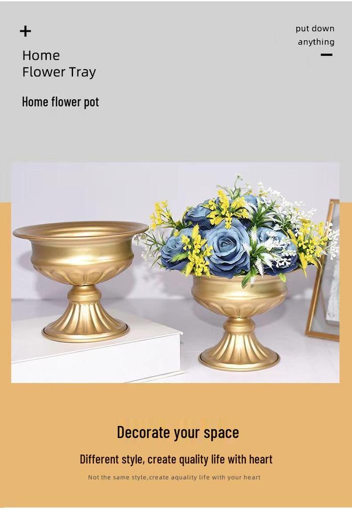 European Gold Metal Flower Pot: Retro Vase for Weddings and Hotel Decor, Dried Flower Arrangement Ornament