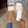 Fashion Women's Flat Shoes Summer New Square Head Open Toe Beaded Soft Soled Anti-slip Wear-resistant Sandals
