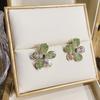 New Stitching Zircon Green Crystal Flowers Earrings for Women Personality Fashion Summer Accessories Party Jewelry Birthday Gift