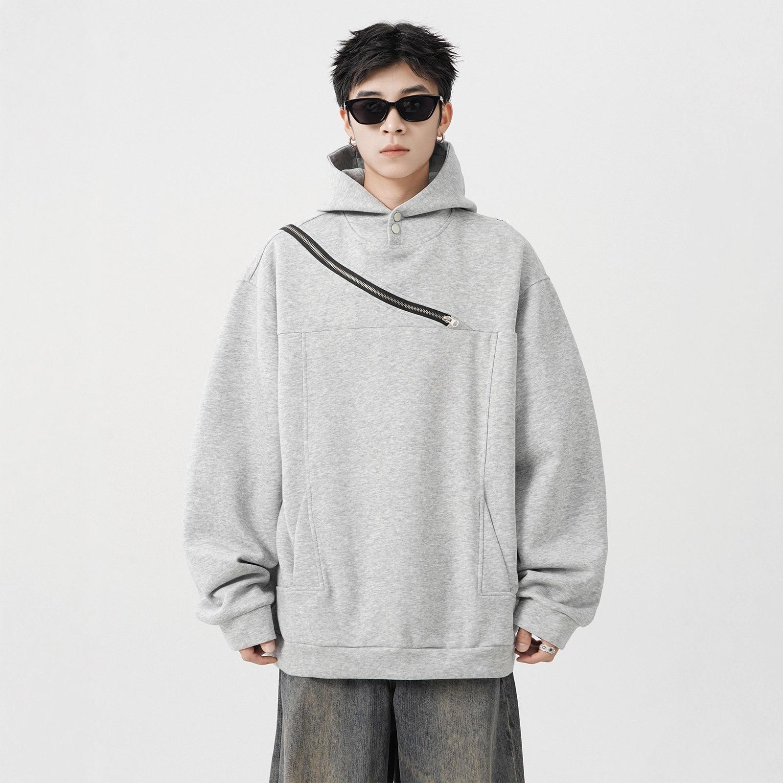 

Hooded Sweater Men s Autumn and Winter New Zipper Design Loose Hoodie Coat XXL сірий