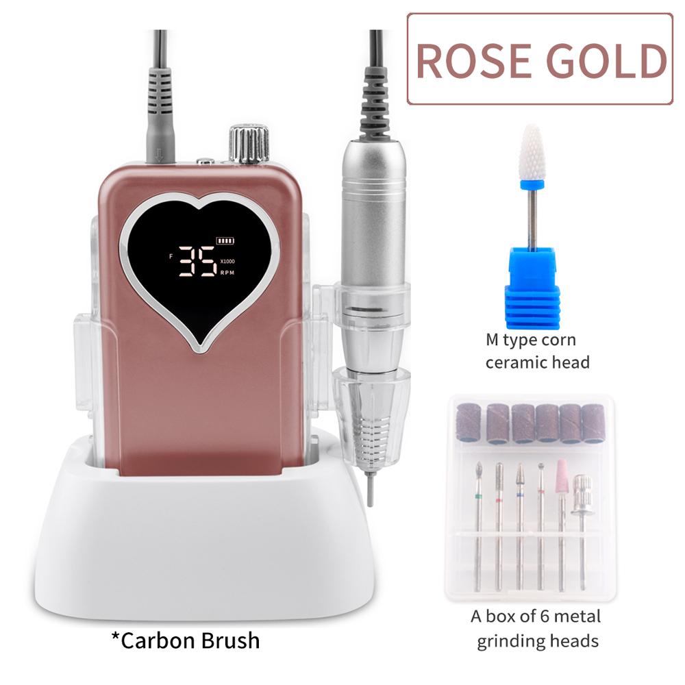 

BEPAN SIMINAIL Heart Nail Drill Rechargeable Desktop Base 35000RPM Manicure Machine Nail File Pedicure Cordless Drilling UK розового золота