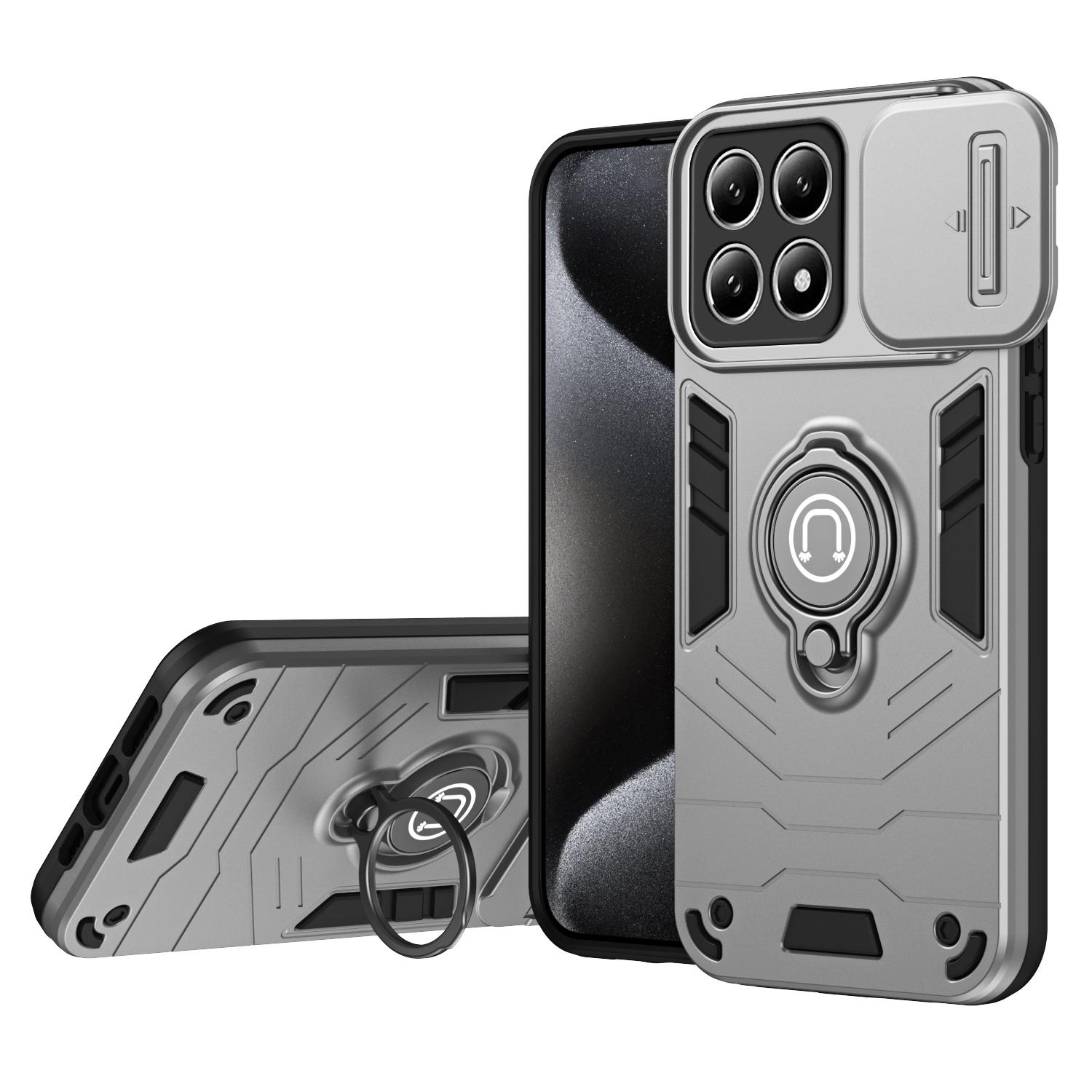 Чехол для Xiaomi 14T Pro со шторкой для камеры и подставкой, PC+TPU Grey