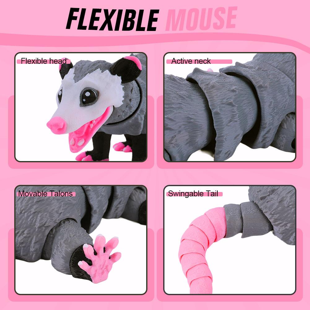 2Pcs 3D Printed Opossum Articulated Fidget Figurine Cartoon Desktop Mouse Figure Interactive Opossum Sculpture for Friend Gift