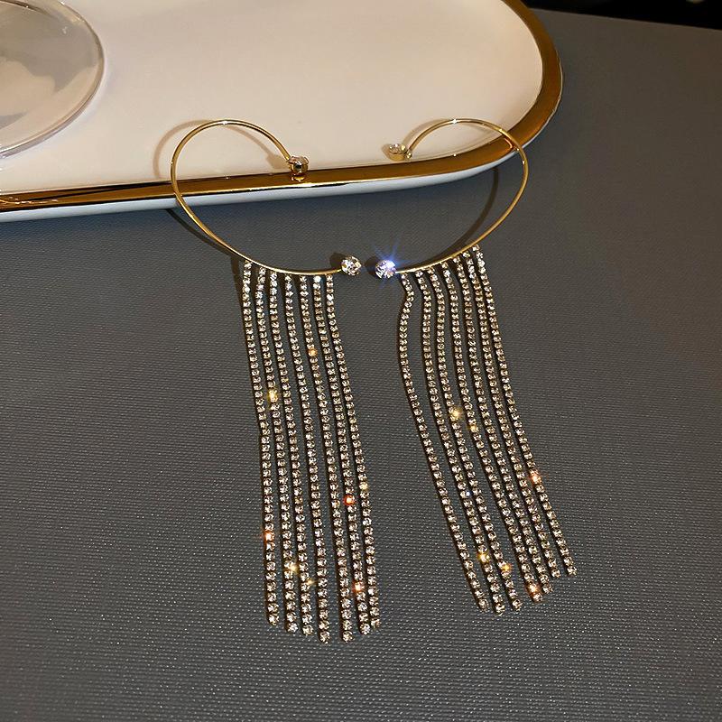 

Цепочка с бриллиантовым когтем, подвесные зажимы для ушей с длинной бахромой, холодный ветер, без пирсинга ушей слева и справа, серьги для женщин