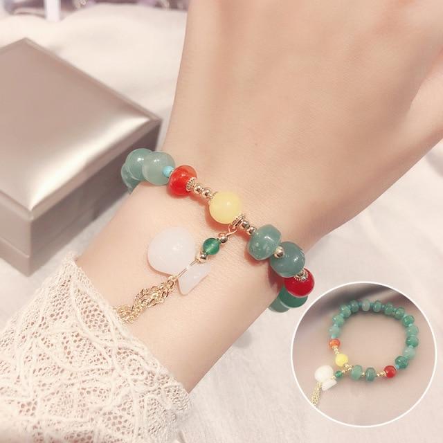 Новое поступление Поступление Классический Винтажный Счастливый Женская Сумка Браслеты из Натурального Нефрита Ручная Работа Хрустальные Каменные Бусины Браслет на Запястье Браслет Стильный Модный