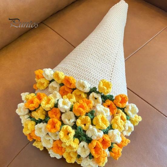 31.5 Inch Crochet Flowers Blanket Handmade Rose Bouquet Blanket Knitted Flowers Throw Blanket for Mother's Day Gift Home Decor