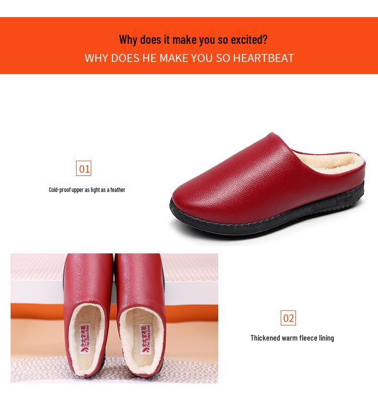 Women's Waterproof Non-Slip Winter Shoes - Comfortable Leather Slippers for Mid-Aged & Elderly