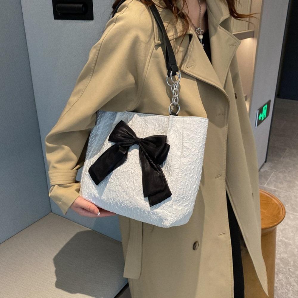 Nylon Single Shoulder Bag Korean Style Bucket Shopping Bag All-match Bowknot Tote Bag  Girls