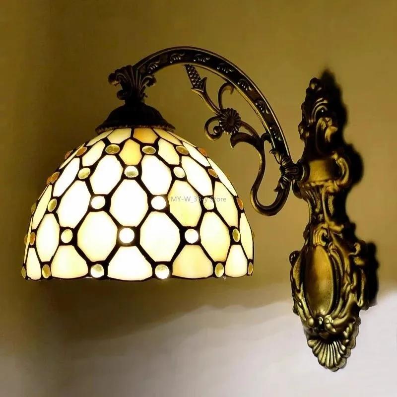 Vintage Baroque Stained Glass Lampshade Stained Glass LED Wall Lamp Wall Light Aisle Corridor Balcony Sconce Lighting  (No Bulb)