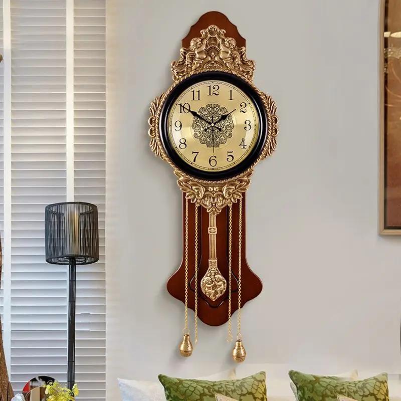 Luxury Silent Wall Clock Pendulum Wood Vintage Large Living Room Clock Art Decor Digital Clock Elegant Watch Modern Unusual